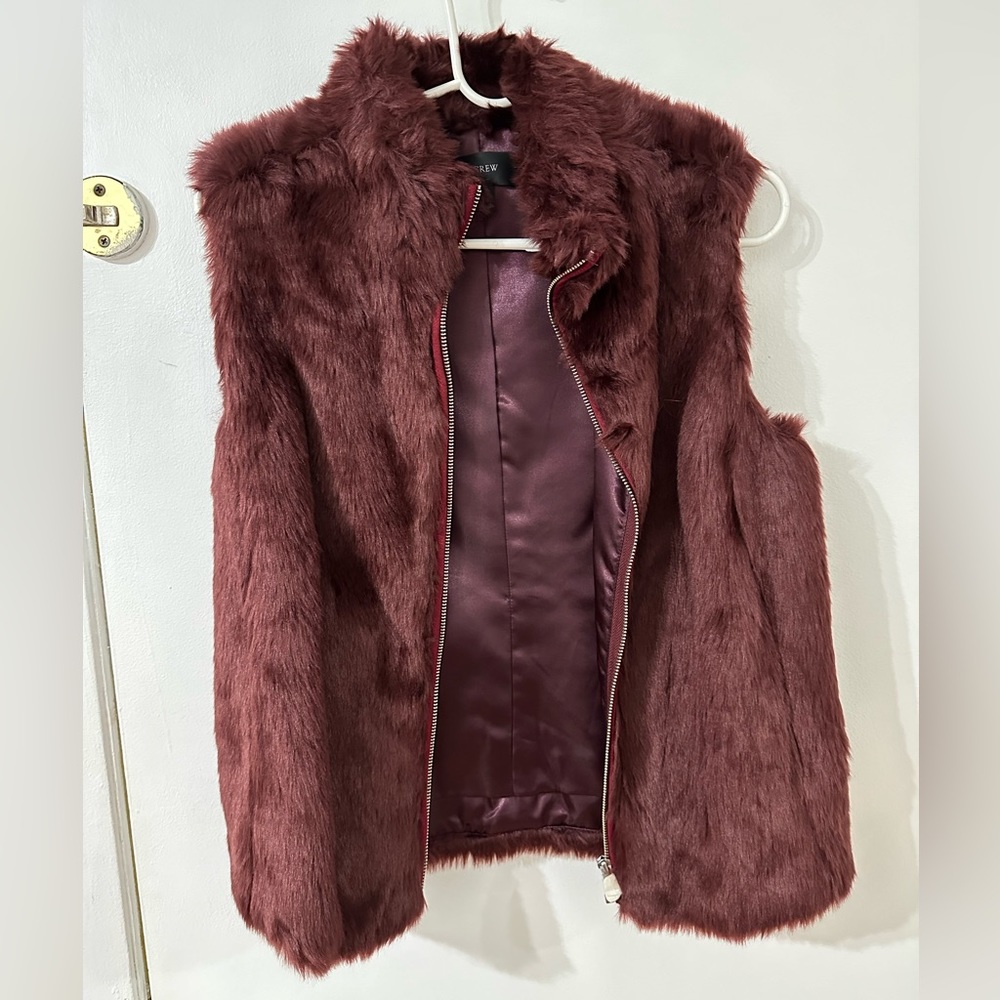 J. Crew Burgubdy Purple Faux Fur Vest